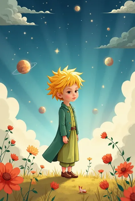 The little prince, inspired by Antoine de Saint-Exupéry, watercolor style, vibrant