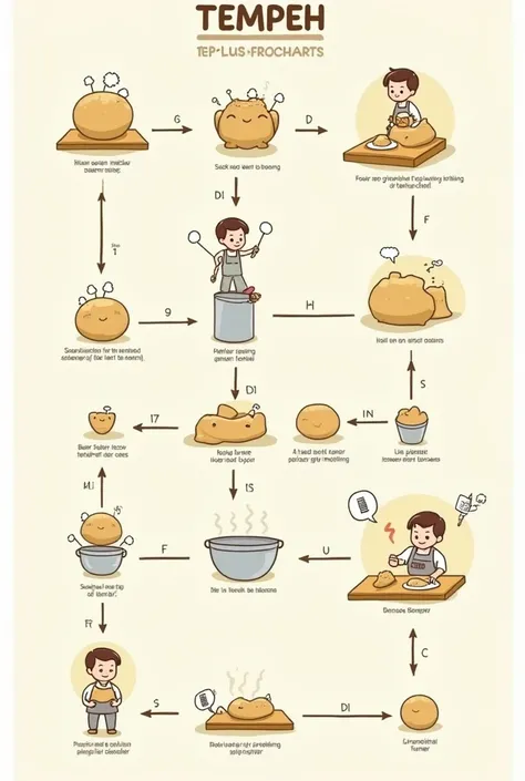 Create a tempeh flowchart in a uniform cartoon illustration style