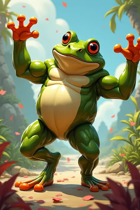 A muscular frog dancing 