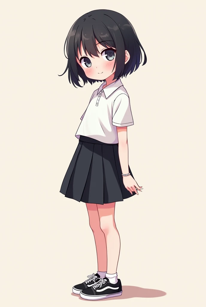 Anime cute girl with short hair wearing van, black hair 3D wearing school uniform