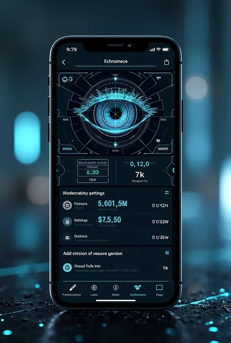 A mobile app wireframe on the topic of cyborg eye device 