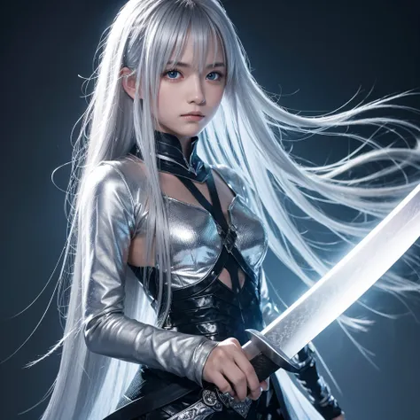 Silver-haired girl holding a sword