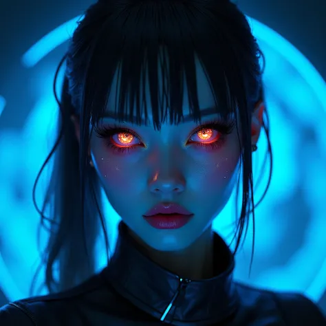 predator from the future,anime dj style,mixer,dark blue yin yang background,beautiful detailed face,beautiful detailed eyes,beautiful detailed lips,longeyelashes,cinematic lighting,vibrant colors,intricate details,digital art,concept art,highly detailed,ph...