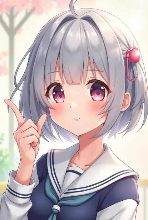 Cute gray-haired Japanese teenage animation babe