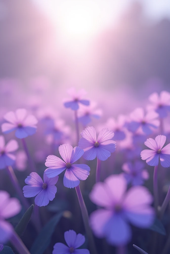 Create lots of light violet clovers with a blurry background