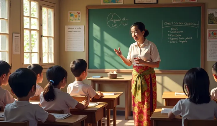 A teacher in Laos is teaching students.