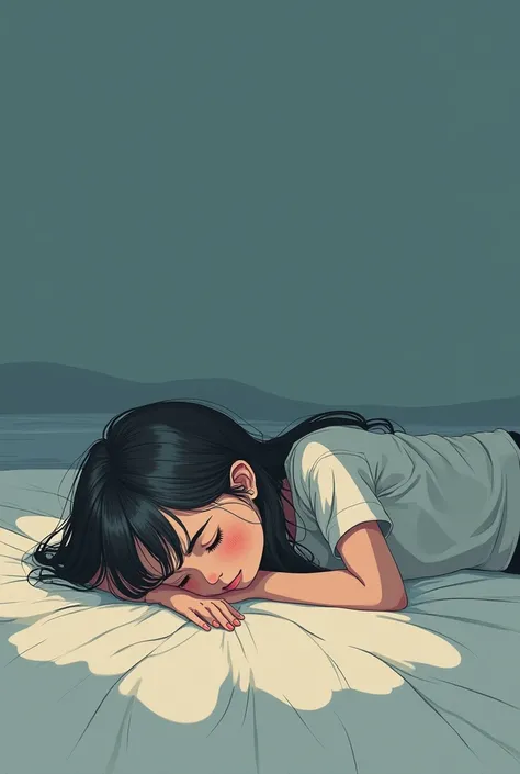 (Webtoon style a girl laying down cold lost in thoughts 