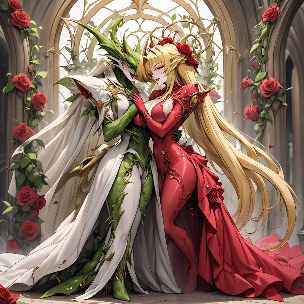 rose of plants becomes the wife of the demon king, passionately hugged and passionately kissed each other deeply and passionatel...