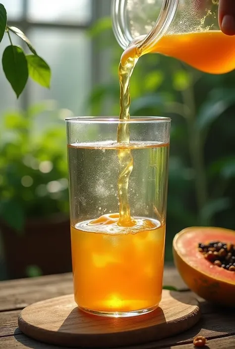 Diluting the banana and papaya liquid fertilizer in a container with water
