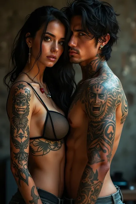 Sexy girl and boy with tattoos 