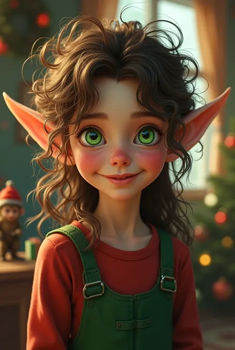  Girl with frizzy hair monkey,  green eyes, Christmas Elf 