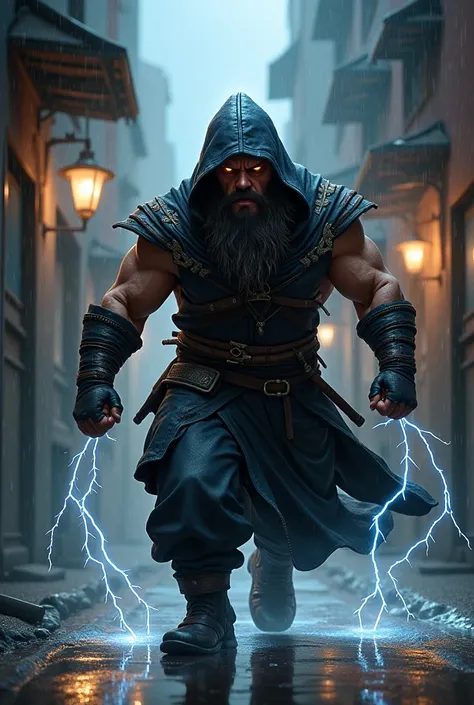 Create a dwarf ninja assassin who has lightning and thunder powers.