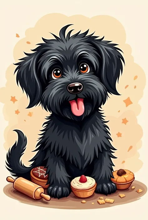 Hairy black dog for pastry logo 