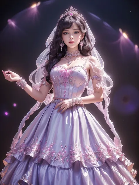 8k,   ultra high resolution with forest background, masterpiece,   best quality,  ((masterpiece)),( best quality),(( super detailed)),(( very delicate and beautiful )),Alone,whole body,(((whole body portrait))),absurdly huge  ,(((1 bling-bling princess in ...