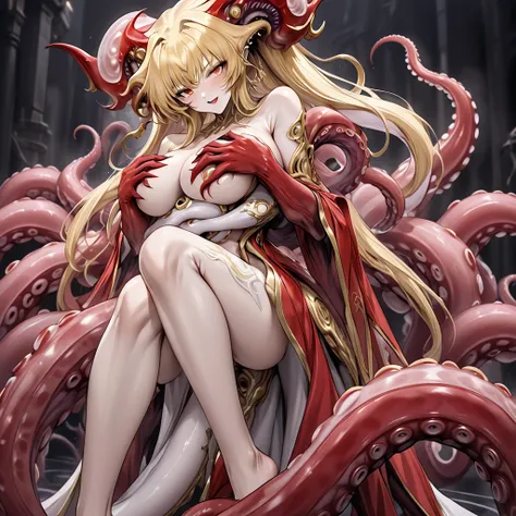 She became the wife of the demon king of the octopus human demon, passionately hugged and passionately loved each other, and loved each other deeply and passionately as a married couple; the woman in the devils queen is blonde Fate Testarossa is naked, her...