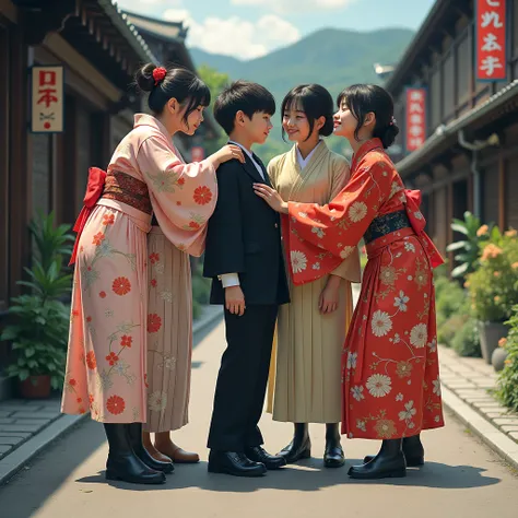 (masterpiece,  High Quality ,8K wallpaper),( 4 Beautiful Taisho Era Female Students 、 Seduce 1 Young Student Boy :50.0),( The Hairstyles of the 4 Beautiful Taisho Era Female Students Wear Ground Cover :50.0),( 4 Beautiful Taisho Era Female Students Caress ...