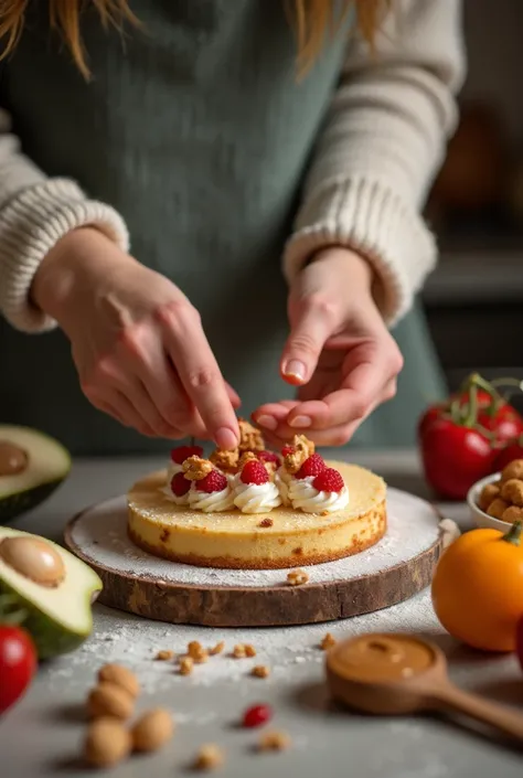 Person baking – hands preparing vegan desserts.