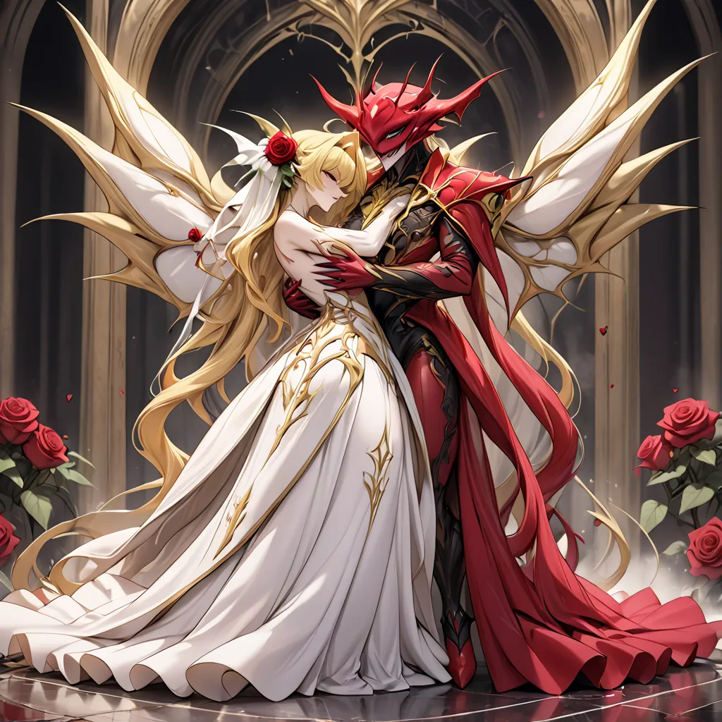 rose of plants becomes the wife of the demon king, passionately hugged and passionately kissed each other deeply and passionatel...