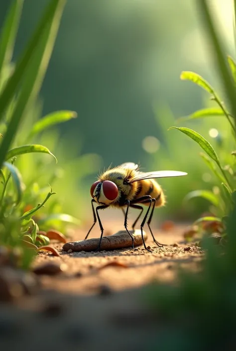 create an animated image of a fly that stumbles on a stick