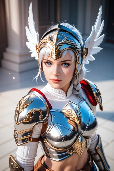 (l1vvydunne:.95), high angle photo of a gorgeous young valkyrie woman in the style of stefan kostic, realistic skin texture,(winged helmet:1.1), (valkyrie armor:1.2), 1 / 2 body crop, 8 5 mm art lens, f 1. 2, sharp focus, 8 k high definition, insanely deta...