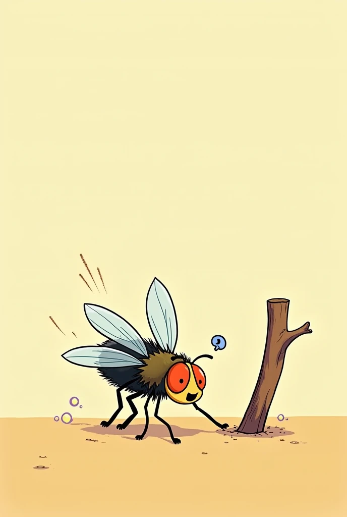 create a cartoon image of a fly that stumbles on a stick 