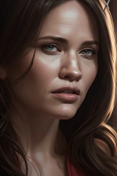 portrait photo of jenniferGar1,(Jennifer Garner as Elektra), alluring portrait, intricate, highly detailed, digital painting, artstation, concept art, naughty, sharp focus, cinematic lighting, illustration, art by artgerm and greg rutkowski, alphonse mucha...