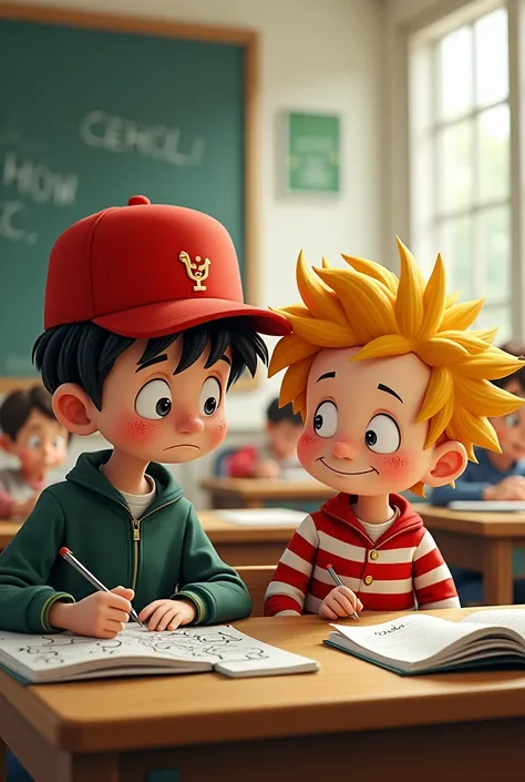 Holden from Catcher in the rye and Calvin from Calvin and Hobbs in school togethrr