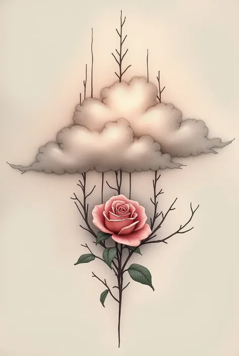 Cloud tattoo with small rose and trees
