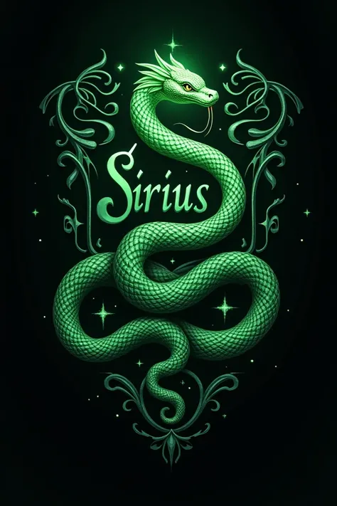 Prom logo on an emerald snake with the name Sirius