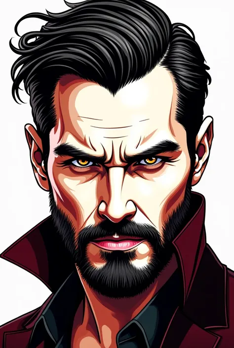 Hot handsome vampire with short hair and beard coloring page line art clean  Pop art 