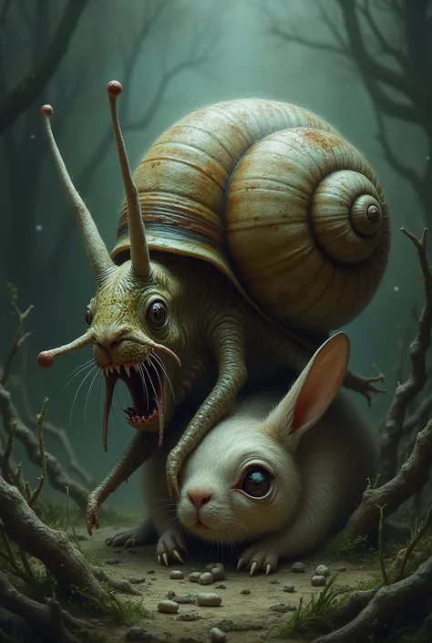 A snail devouring a one-eyed hare 