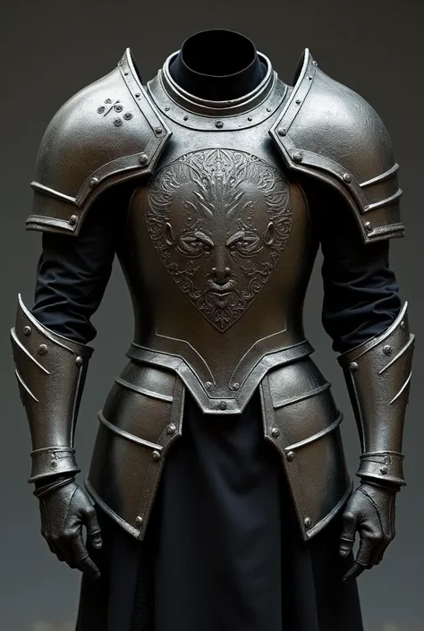 When I make shoulder armor, I want it to be round overall, angled, made only of iron, and have a large engraving. 