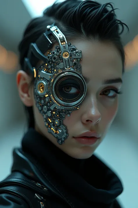 Naked girl with cyber implants on her face