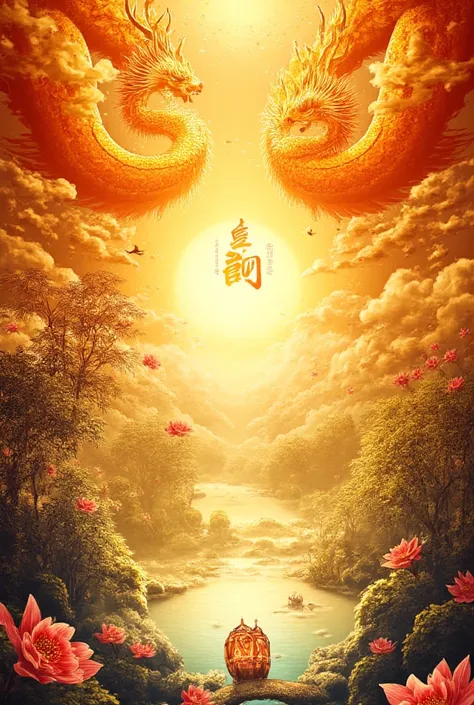  Guan Im princesses and dragons. Sophisticated and stunning Chinese art, combining 10 auspicious symbols in a harmonious and stunning composition, the graceful golden dragon with the glowing phoenix bird is the symbol of auspiciousness. POWER, PROSPERITY A...