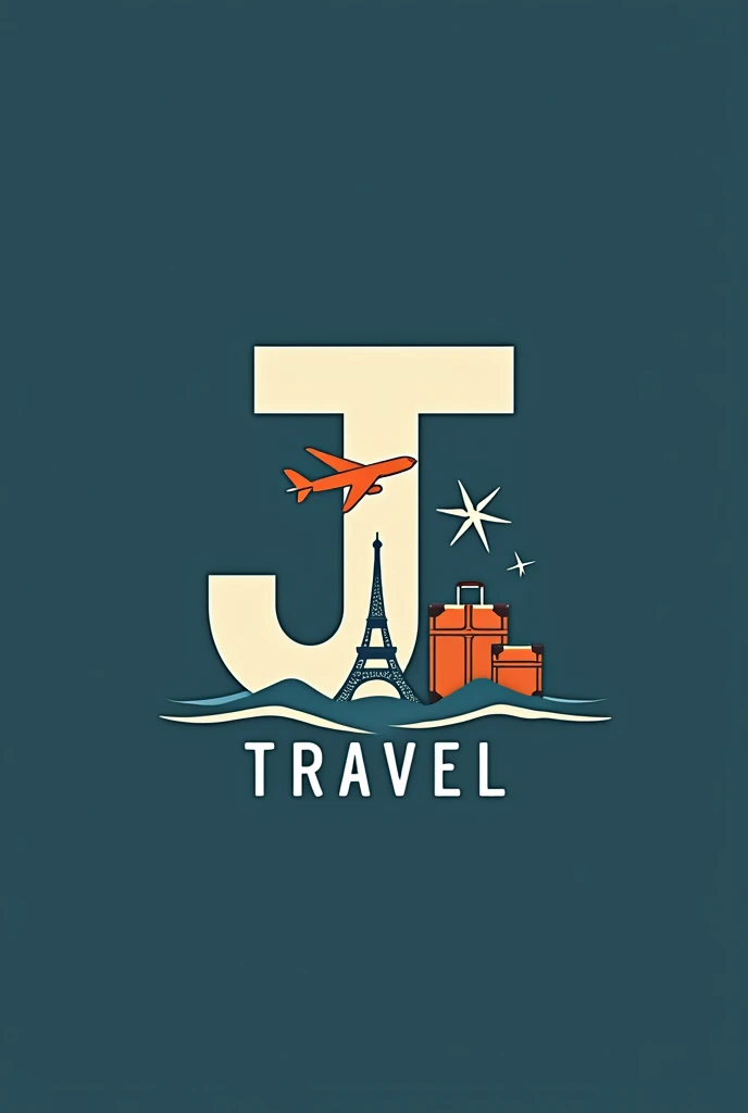  create a tourist brand where the letter JT is and at the bottom you place Just travel,  use striking but subtle colors that give the impression that it is for travel , Create a logo where you can see the original and striking . Use icons such as airplane ...