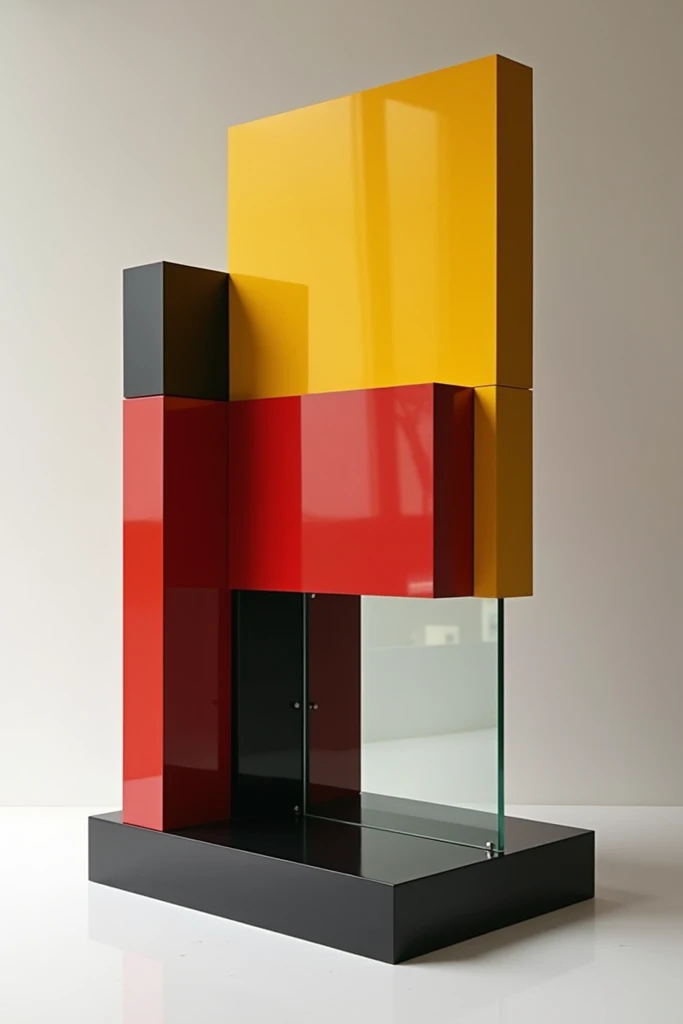  Creates a sculpture inspired by Mies van der Rohes German Pavilion, which has yellow colors , red and black 