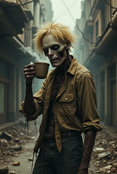 blonde zombie drunk coffee
