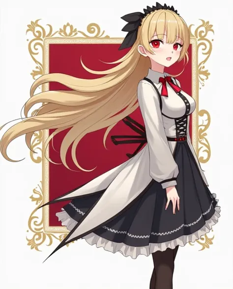 alba,  the vampire servant of her castle ,  is a fascinating figure that arouses both curiosity and admiration .  Her golden hair shines under the ambient light ,  as if each thread were made of rays of the sun ,  contrasting with the dark aura that surrou...