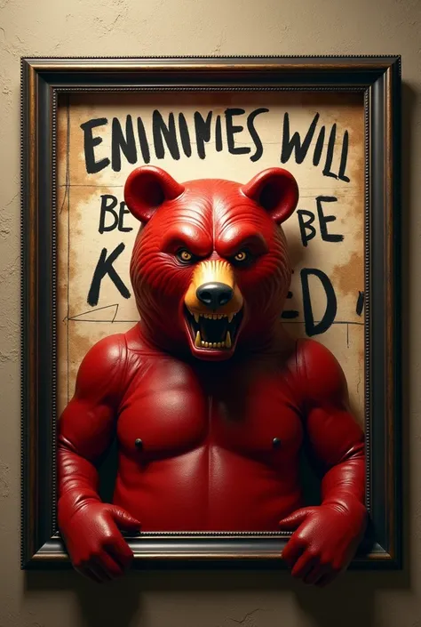 A page with big written enemies will be killed. Place a red bear ketchup inside the photo frame 