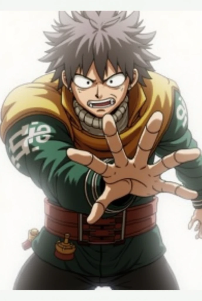   create an image similar to the example , Do a character  **Shinso** From My Hero Academia reaching out  ,   he will contact that image and the background of the image is blurred,  with the same graphic from the anime Boku no Hero 