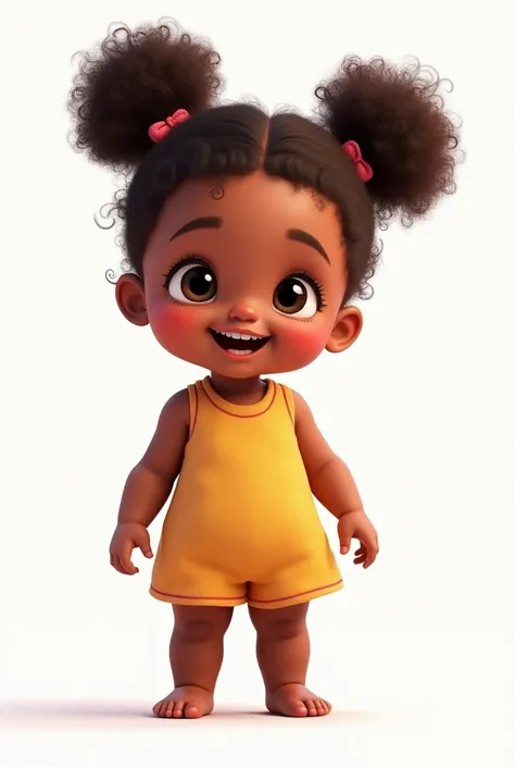 full figure,  African American toddler girl, rens book illustration style, pigtails puffs, cute, color, white background, multiple poses, character sheet, 3d pixar, render