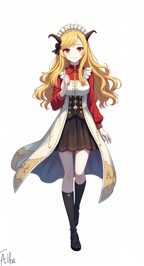 alba,  the vampire servant of her castle ,  is a fascinating figure that arouses both curiosity and admiration .  Her golden hair shines under the ambient light ,  as if each thread were made of rays of the sun ,  contrasting with the dark aura that surrou...