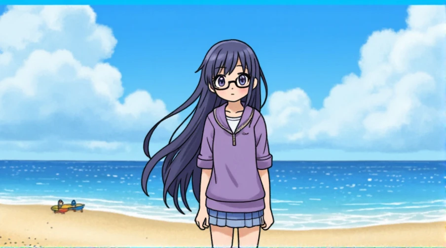 أنيمي girl with long hair and glasses standing on a beach, أنيمي style 4k 円, أنيمي moe artstyle, أنيمي style. 8k, أنيمي visual of a cute girl, artwork in the style of グウェイズ, 4k 円 manga wallpaper, أنيمي style portrait, أنيمي! 4k 円, أنيمي! 4K, グウェイズ, portrai...