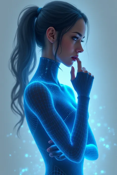 Cortana from Halo in a thoughtful pose
