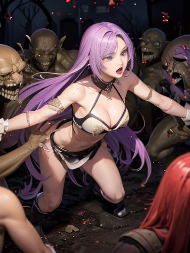  best quality、Whole body expression、torture、 slave、Constraints、BDSM、 captured by zombies 、 surrounded by zombies 1 :5、defeat、 with a deep cut in her chest、Full of wounds、 white see-through celtic dress（Small breasts、 cleavage、 off-shoulder 、Sleeveless、No e...