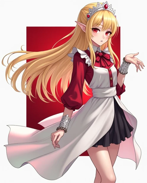 alba,  the vampire servant of her castle ,  is a fascinating figure that arouses both curiosity and admiration .  Her golden hair shines under the ambient light ,  as if each thread were made of rays of the sun ,  contrasting with the dark aura that surrou...