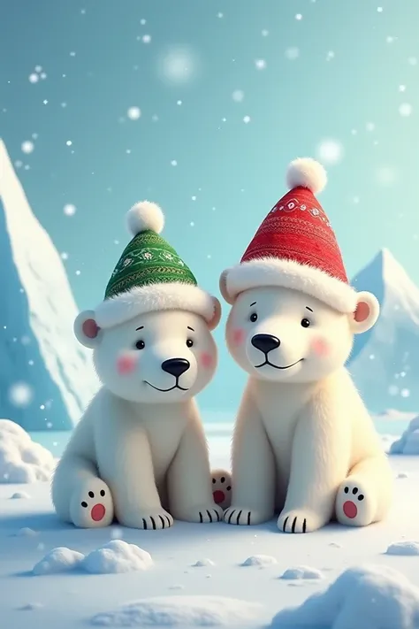 Polar bears with Christmas hats 