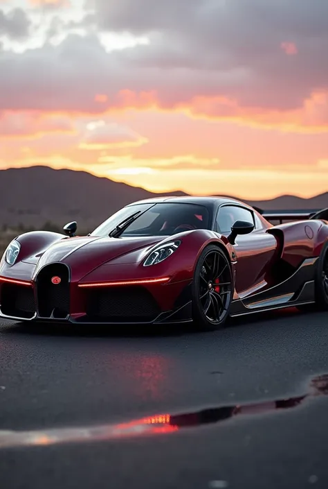 a hybrid dark cherry colour modified mansory version supercar car that seamlessly blends the raw power and aggressive design of iconic classics  with cutting-edge hybrid technology, advanced aerodynamics, and modern luxury features. It boasts a supercharge...