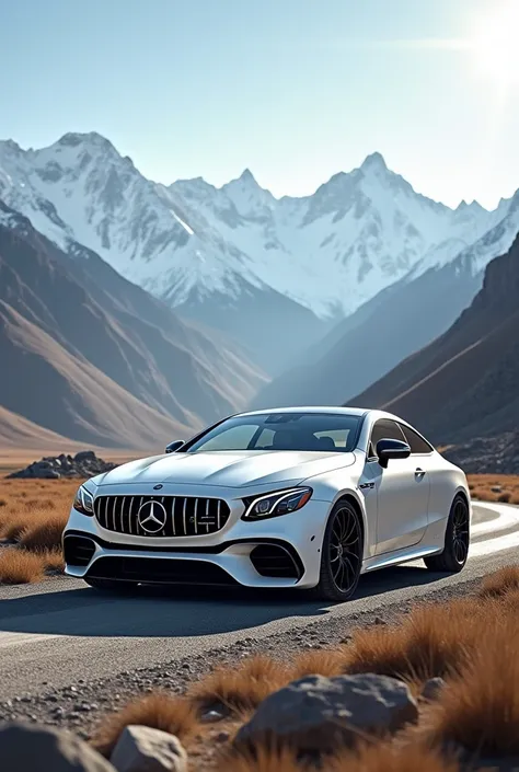 White E63s against the backdrop of the Kyrgyz mountains