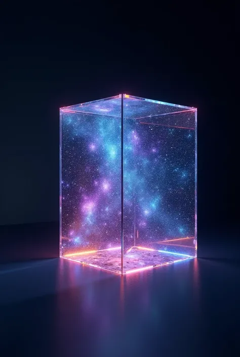 3d cubic image of glass in the colors of the galaxy, forming an arrow